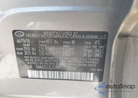 2017 Hyundai Santa Fe Sport 2.4L from USA, damaged, VIN 5NMZU3LB7HH002608